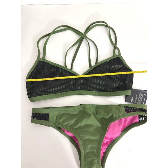 Speedo Athletic Turnz Endurance Practice Bikini Mesh Strappy Swim Set Olive Sz S - Picture 8 of 15